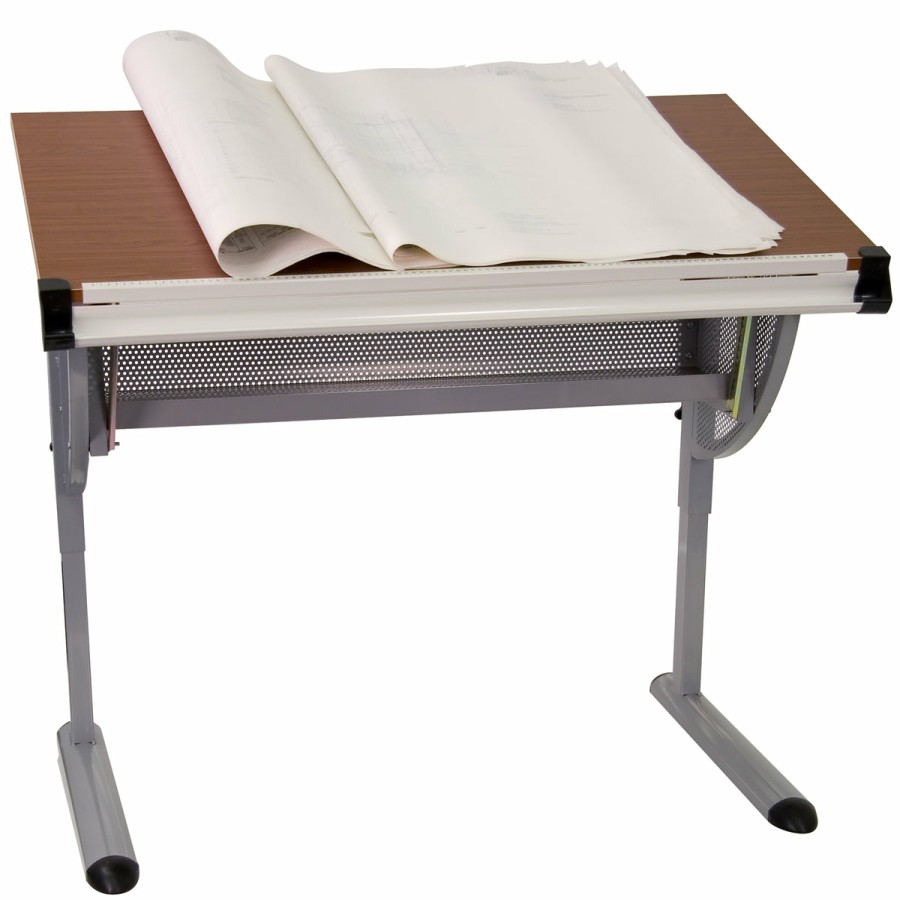 Office & Reception FLASH Drafting Tables | Adjustable Drawing And Drafting Table With Pewter Frame