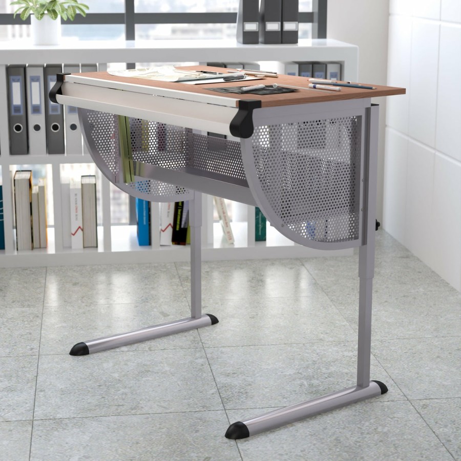 Office & Reception FLASH Drafting Tables | Adjustable Drawing And Drafting Table With Pewter Frame