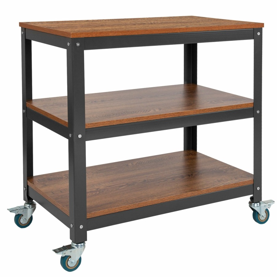 Office & Reception FLASH Storage And Book Shelves | Livingston Collection 30"W Rolling Storage Cart With Metal Wheels