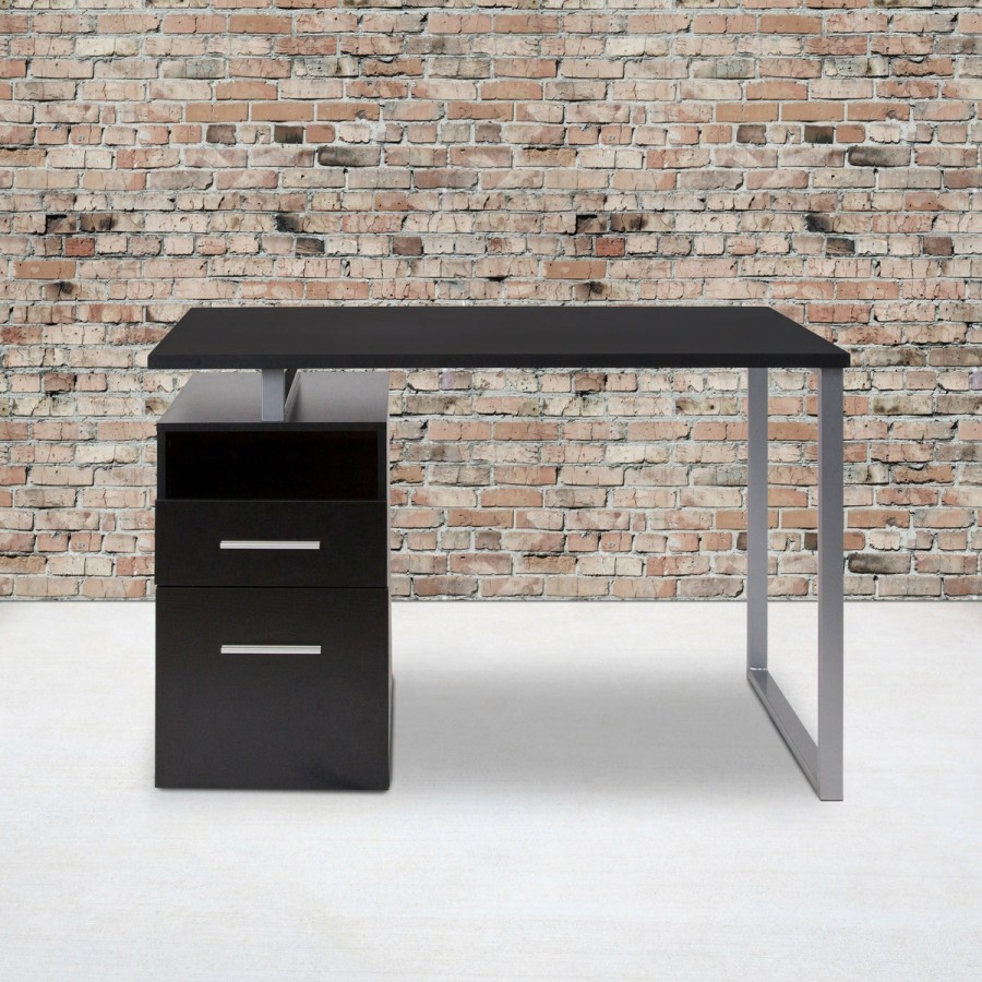 Office & Reception FLASH Desks | Harwood Desk With Two Drawers And Metal Frame