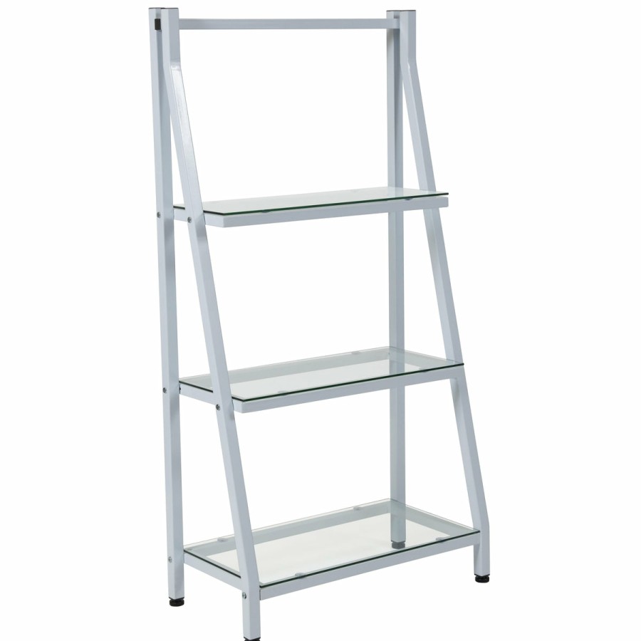 Office & Reception FLASH Storage And Book Shelves | Highland Collection 3 Shelf 45.5"H Glass Bookcase With Metal Frame