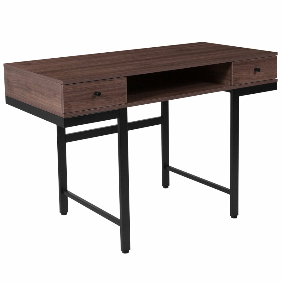 Office & Reception FLASH Desks | Bartlett Desk With Drawers And Black Metal Legs