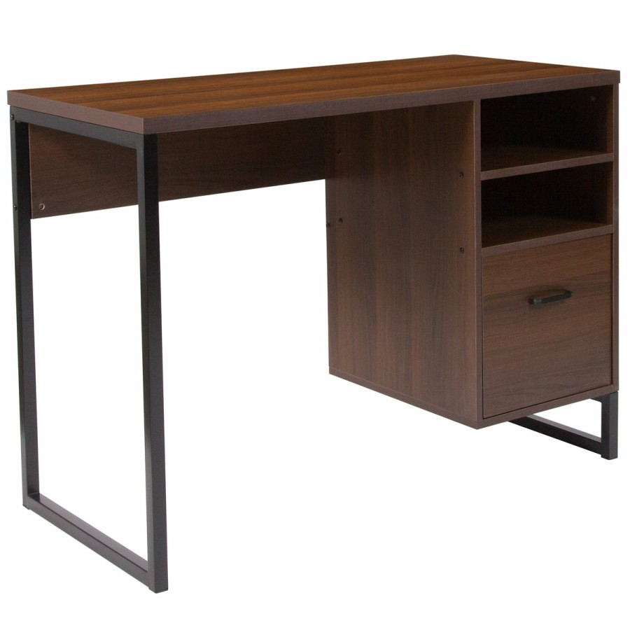 Office & Reception FLASH Desks | Northbrook Wood Grain Finish Computer Desk With Metal Frame