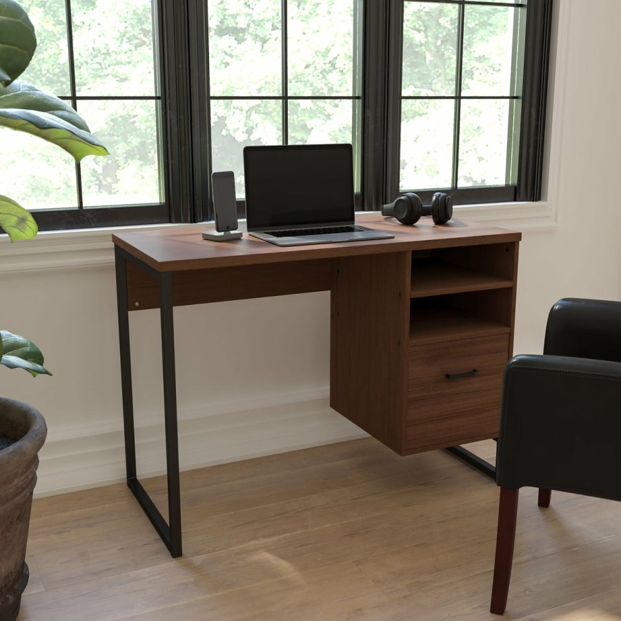 Office & Reception FLASH Desks | Northbrook Wood Grain Finish Computer Desk With Metal Frame