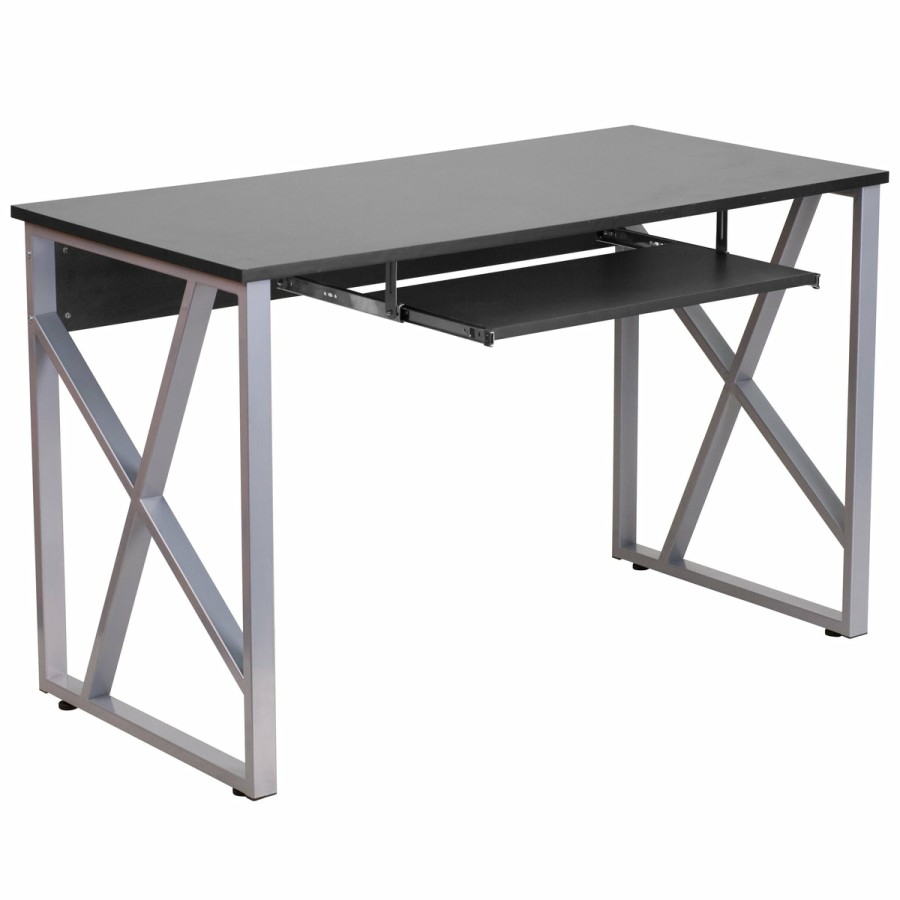 Office & Reception FLASH Desks | Computer Desk With Pull-Out Keyboard Tray And Cross-Brace Frame