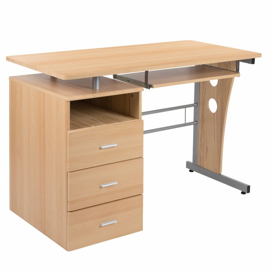 Office & Reception FLASH Desks | Computer Desk With Three Drawer Single Pedestal And Pull-Out Keyboard Tray