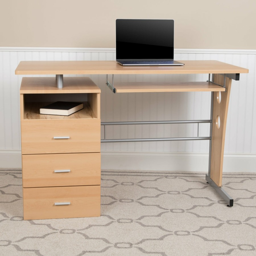 Office & Reception FLASH Desks | Computer Desk With Three Drawer Single Pedestal And Pull-Out Keyboard Tray