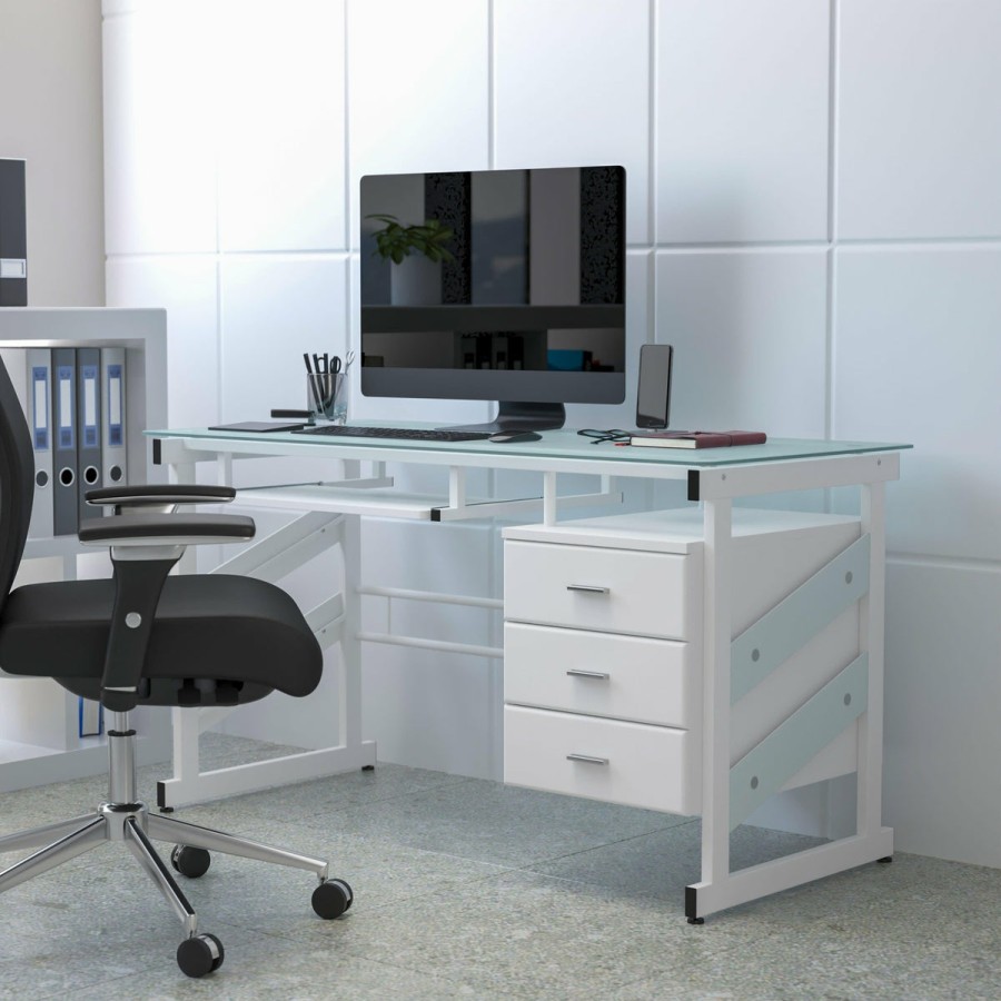 Office & Reception FLASH Desks | Computer Desk With Three Drawer Pedestal