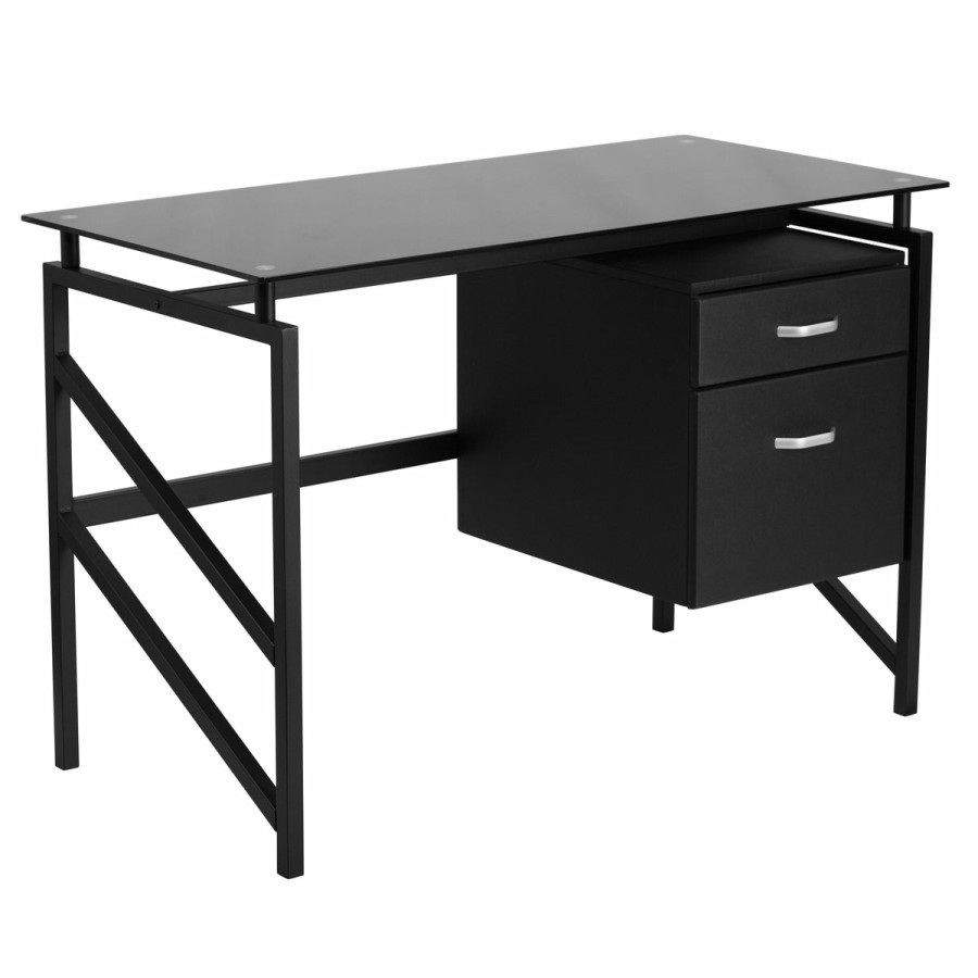 Office & Reception FLASH Desks | Glass Desk With Two Drawer Pedestal