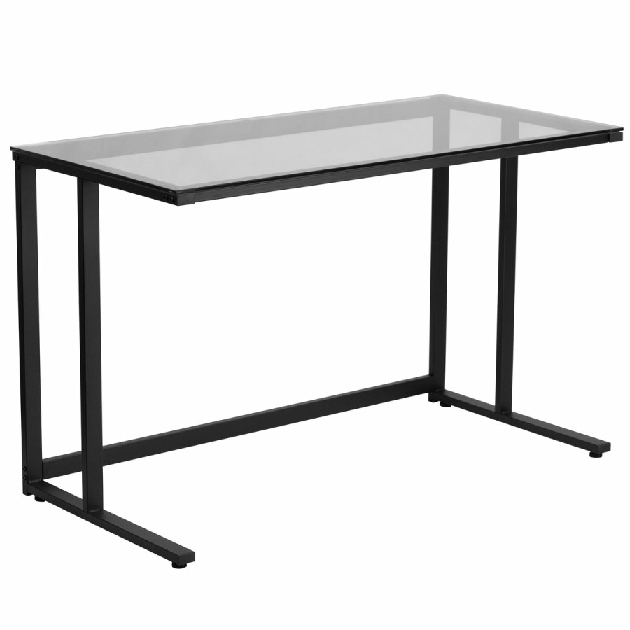 Office & Reception FLASH Desks | Glass Desk With Pedestal Frame