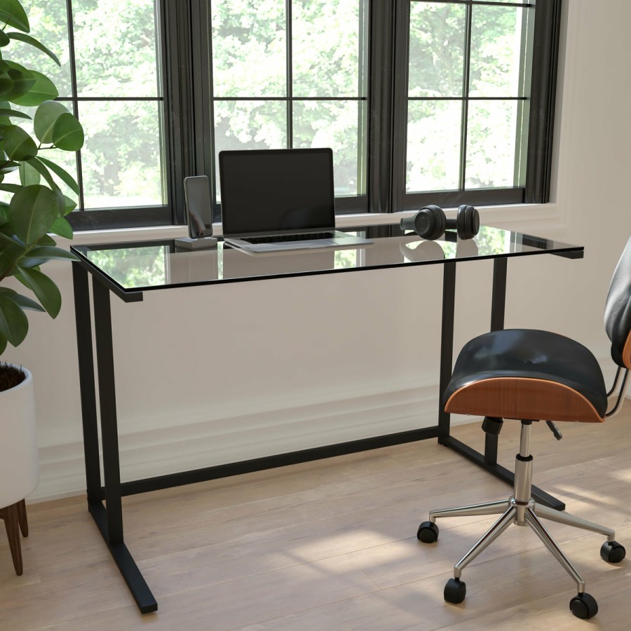 Office & Reception FLASH Desks | Glass Desk With Pedestal Frame