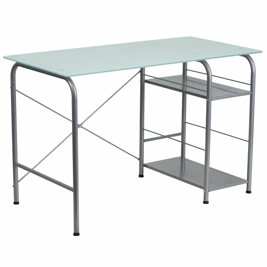 Office & Reception FLASH Desks | Glass Computer Desk With Open Storage