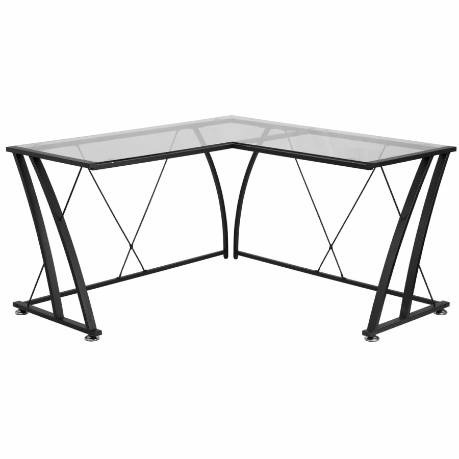 Office & Reception FLASH Desks | Glass L-Shape Computer Desk