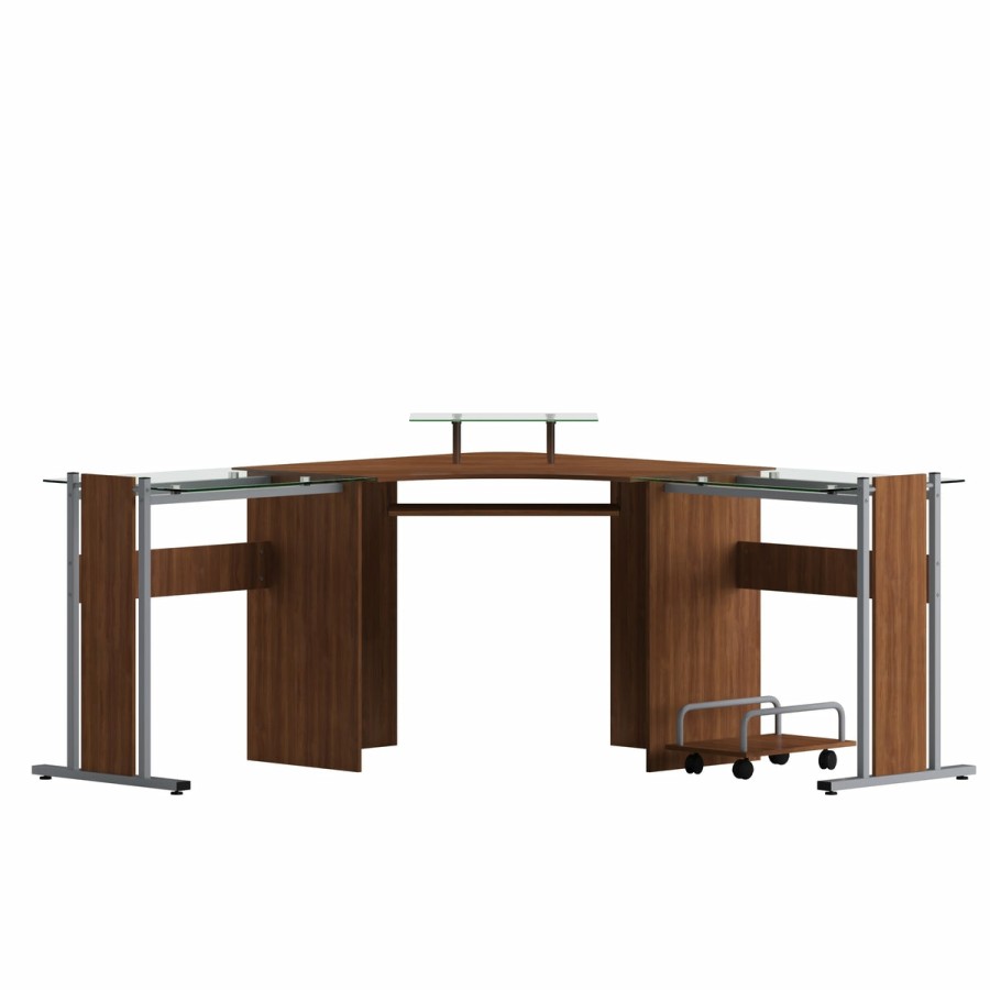 Office & Reception FLASH Desks | Laminate Corner Desk With Pull-Out Keyboard Tray And Cpu Cart