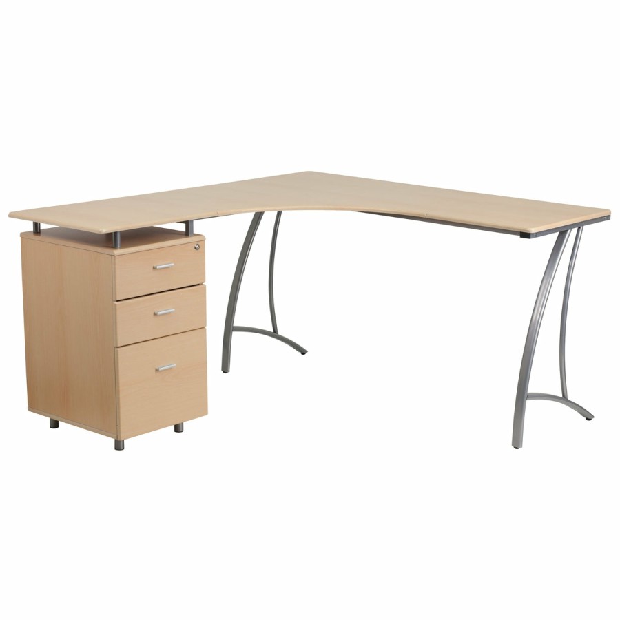 Office & Reception FLASH Desks | Laminate L-Shape Desk With Three Drawer Pedestal