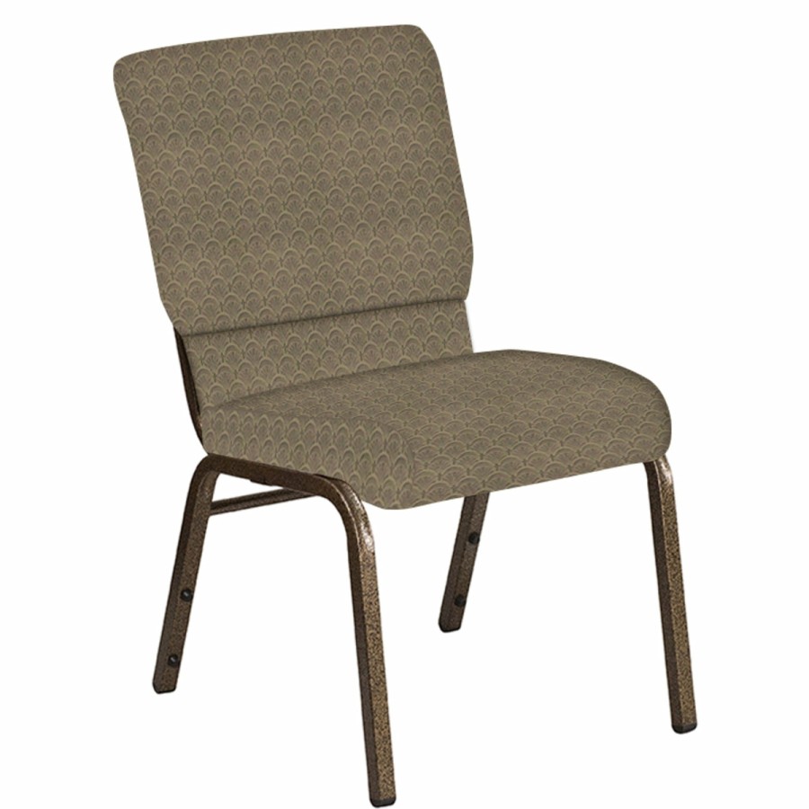 Church Chairs FLASH | Embroidered 18.5''W Church Chair In Arches Fabric - Gold Vein Frame