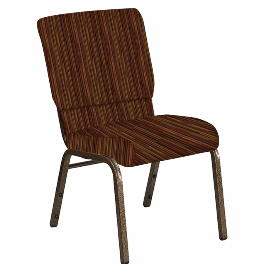 Church Chairs FLASH | Embroidered 18.5''W Church Chair In Canyon Fabric - Gold Vein Frame