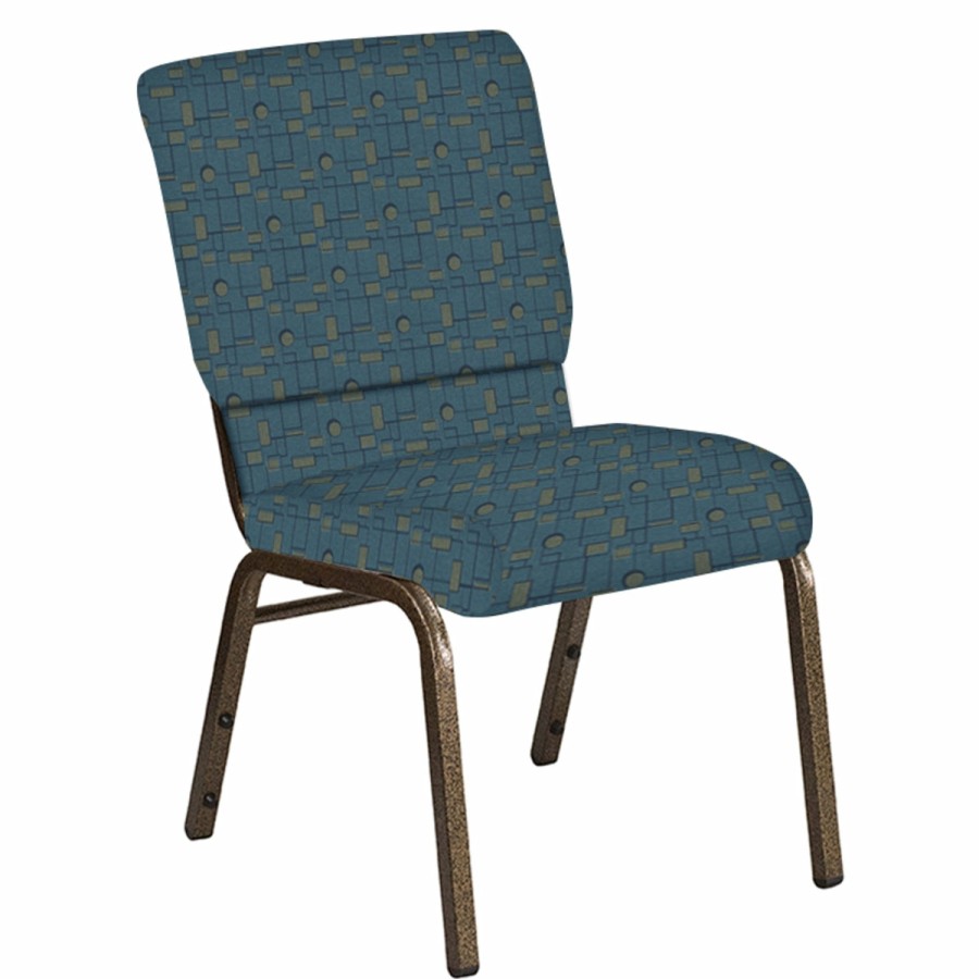 Church Chairs FLASH | 18.5''W Church Chair In Circuit Fabric - Gold Vein Frame