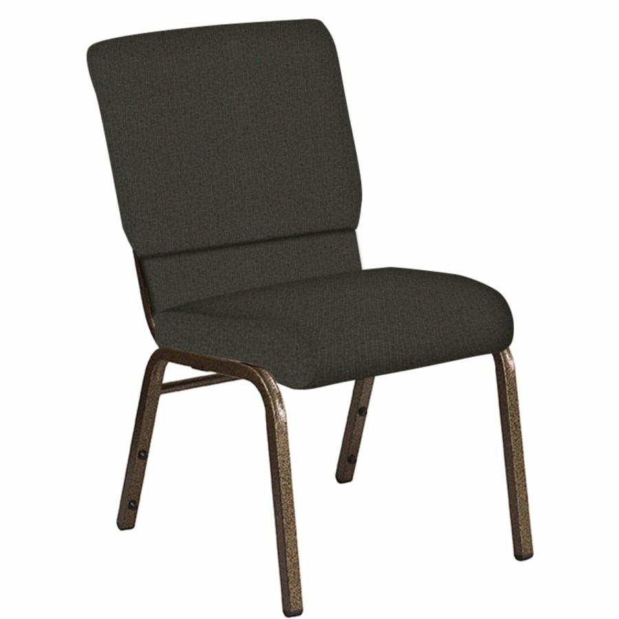 Church Chairs FLASH | 18.5''W Church Chair In Cobblestone Fabric - Gold Vein Frame