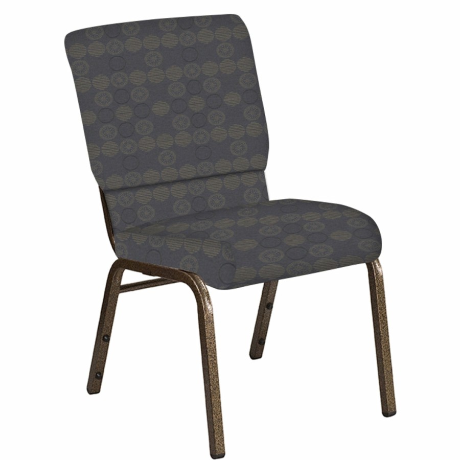 Church Chairs FLASH | Embroidered 18.5''W Church Chair In Galaxy Fabric - Gold Vein Frame