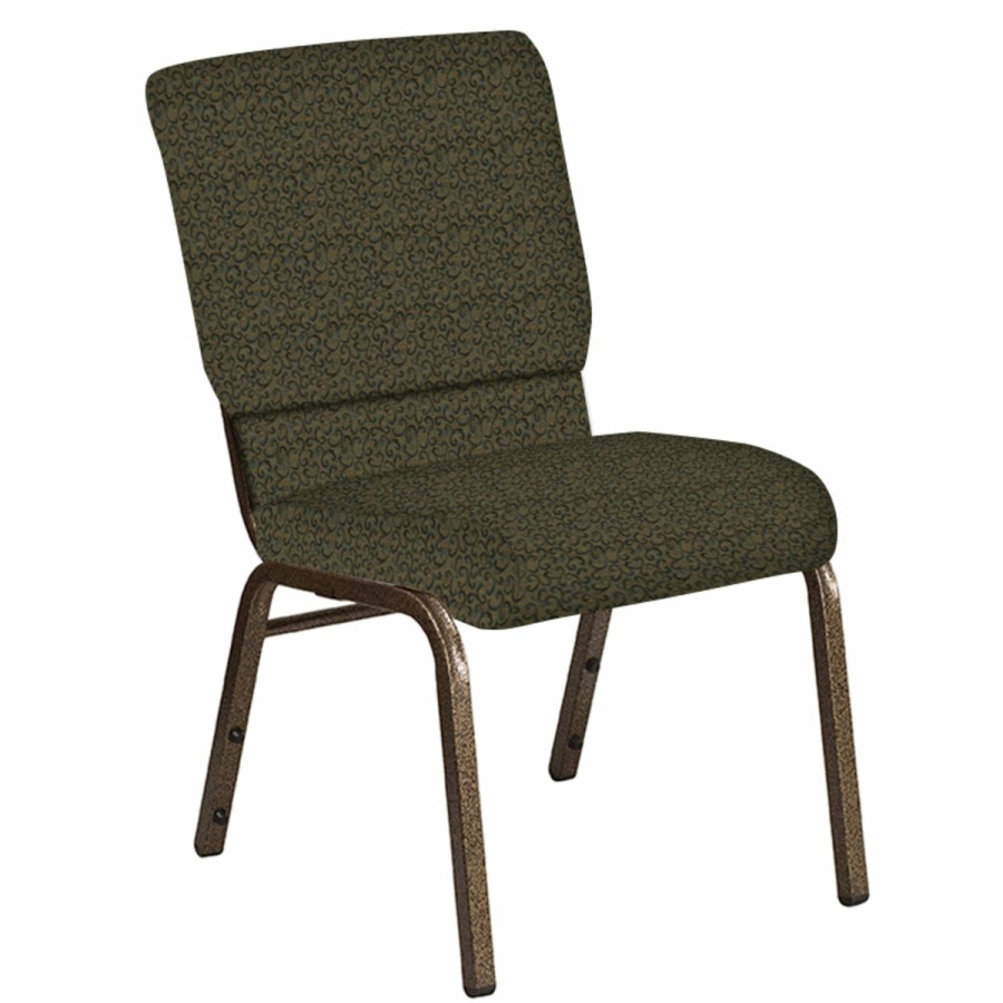 Church Chairs FLASH | Embroidered 18.5''W Church Chair In Lancaster Fabric - Gold Vein Frame