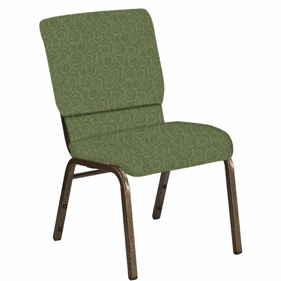 Church Chairs FLASH | Embroidered 18.5''W Church Chair In Martini Fabric - Gold Vein Frame