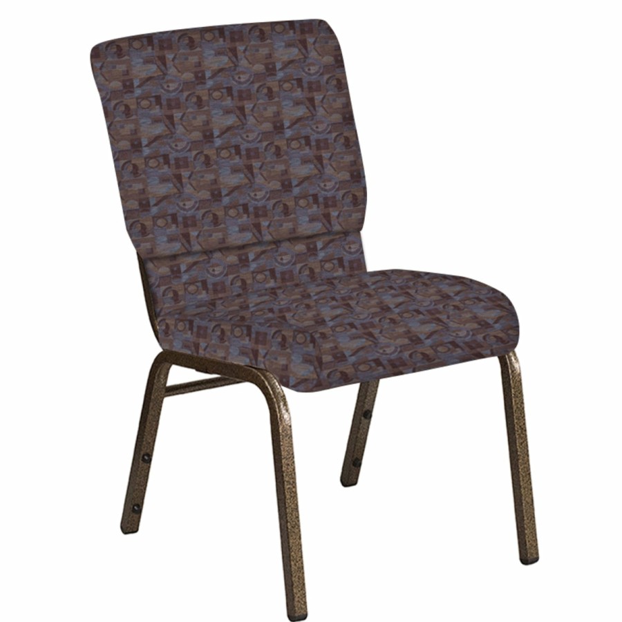 Church Chairs FLASH | Embroidered 18.5''W Church Chair In Perplex Fabric - Gold Vein Frame