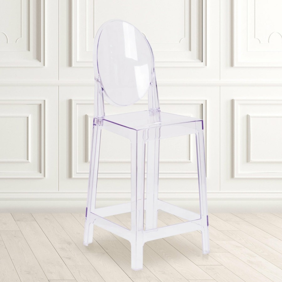 Folding & Event FLASH Ghost Chairs & Stools | Ghost Counter Stool In Transparent Crystal With Oval Back