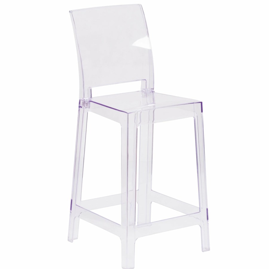 Folding & Event FLASH Ghost Chairs & Stools | Ghost Counter Stool In Transparent Crystal With Square Back