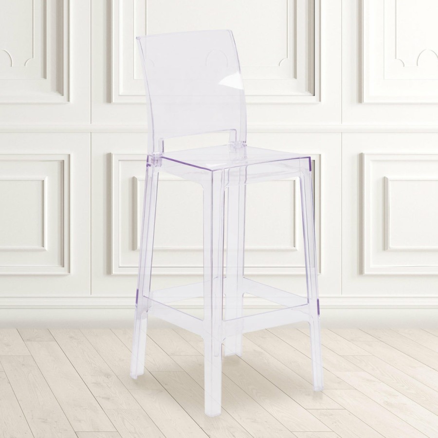 Folding & Event FLASH Ghost Chairs & Stools | Ghost Barstool In Transparent Crystal With Square Back