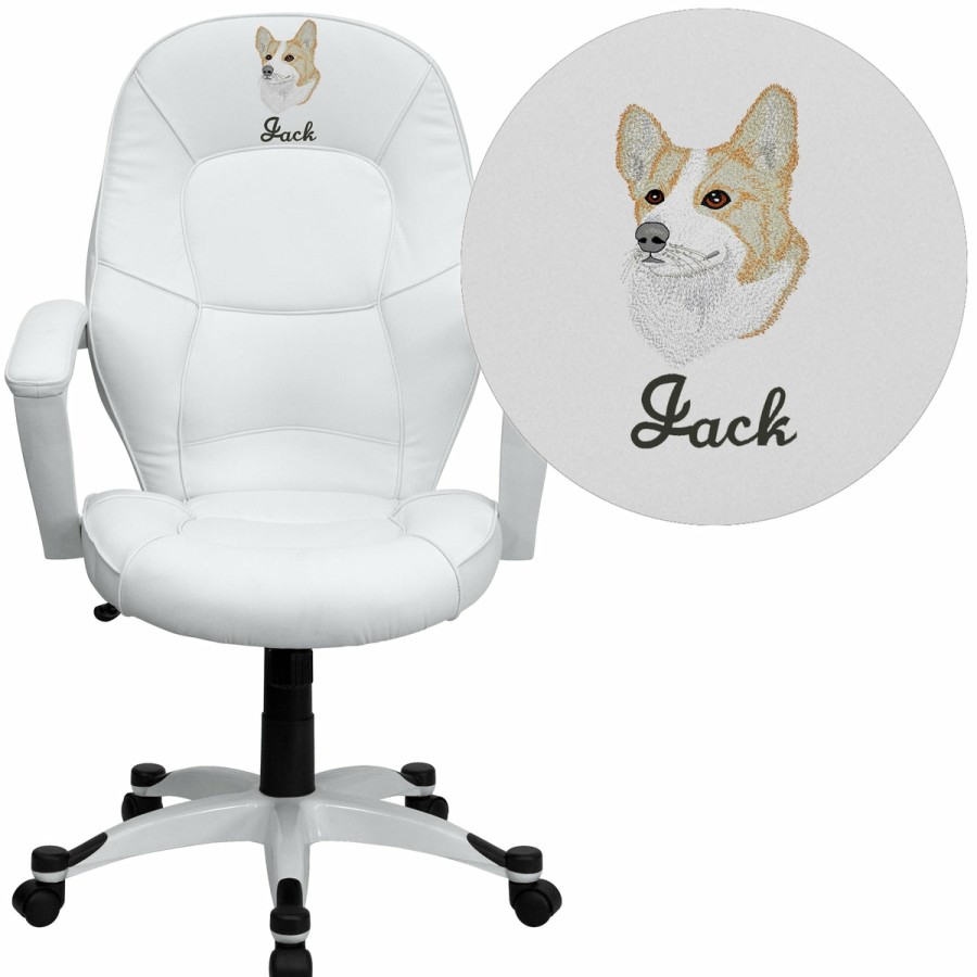 Office & Reception FLASH Personalized Office Chairs | Embroidered Mid-Back Leathersoft Tapered Back Executive Swivel Office Chair With Base And Arms