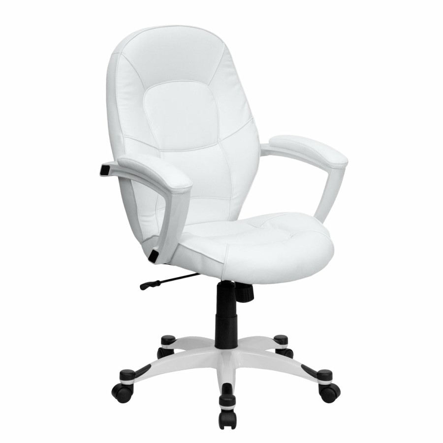 Office & Reception FLASH Executive Office Chairs | Mid-Back Leathersoft Tapered Back Executive Swivel Office Chair With Base And Arms