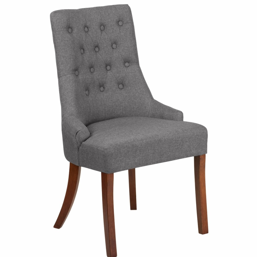 Office & Reception FLASH Reception Side Chairs | Hercules Paddington Series Tufted Chair With Curved Mahogany Legs