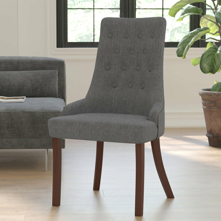 Office & Reception FLASH Reception Side Chairs | Hercules Paddington Series Tufted Chair With Curved Mahogany Legs