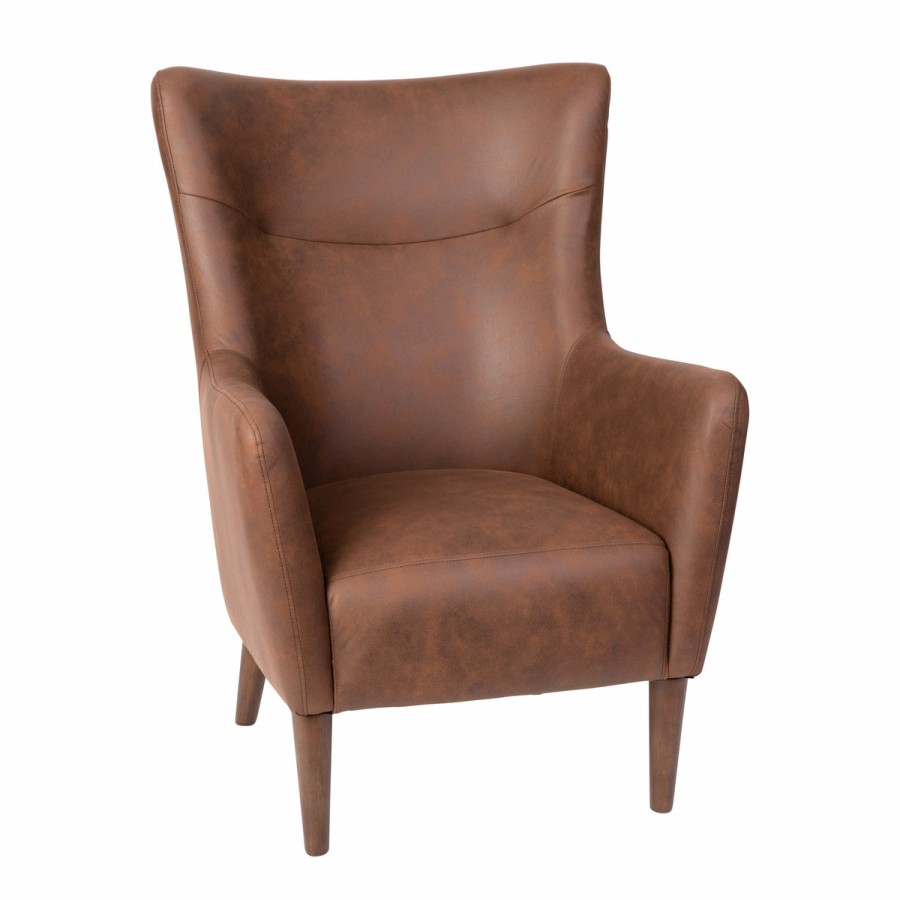 Office & Reception FLASH Reception Chairs | Connor Traditional Wingback Accent Chair, Commercial Grade Faux Leather Upholstery And Wooden Frame And Legs