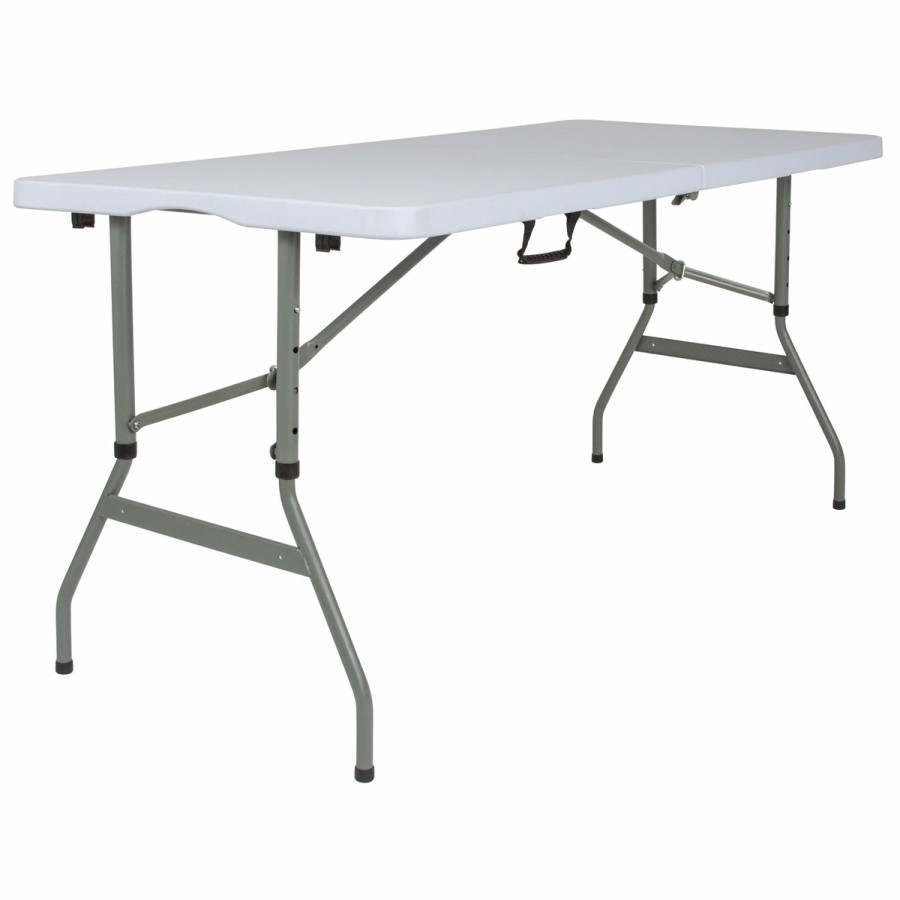 Folding & Event FLASH Plastic Folding Tables | 5-Foot Height Adjustable Bi-Fold Plastic Banquet And Event Folding Table With Carrying Handle