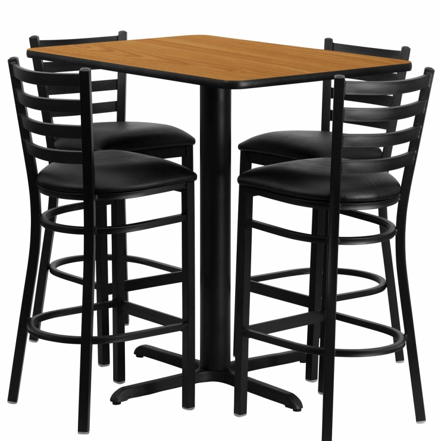 More T&D Restaurant Equipment | 24''W X 42''L Rectangular Laminate Table Set With 4 Ladder Back Metal Barstools