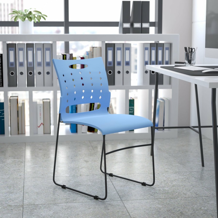 Office & Reception FLASH Reception Stack Chairs | 881 Lb. Capacity Sled Base Stack Chair With Carry Handle And Air-Vent Back