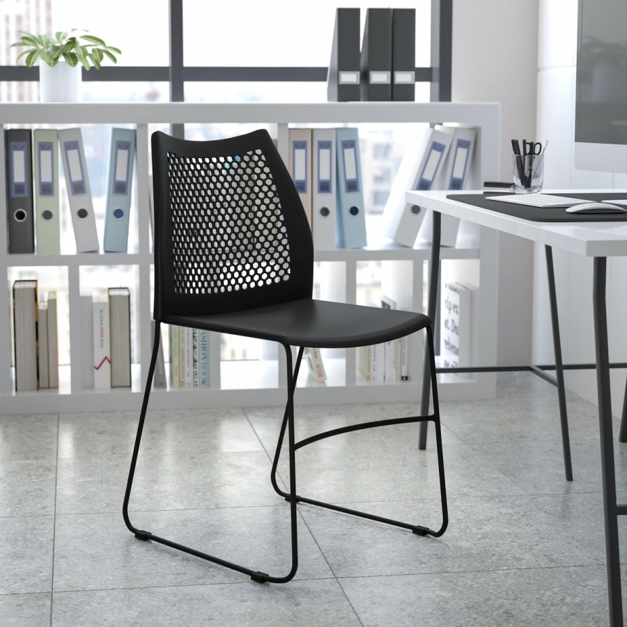 Office & Reception FLASH Reception Stack Chairs | Hercules Series 661 Lb. Capacity Stack Chair With Air-Vent Back And Powder Coated Sled Base