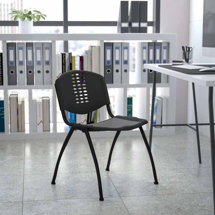 Office & Reception FLASH Reception Stack Chairs | Hercules Series 880 Lb. Capacity Plastic Stack Chair With Oval Cutout Back