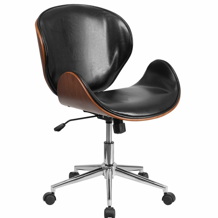 Office & Reception FLASH Executive Office Chairs | Mid-Back Wood Conference Office Chair With Leathersoft Seat