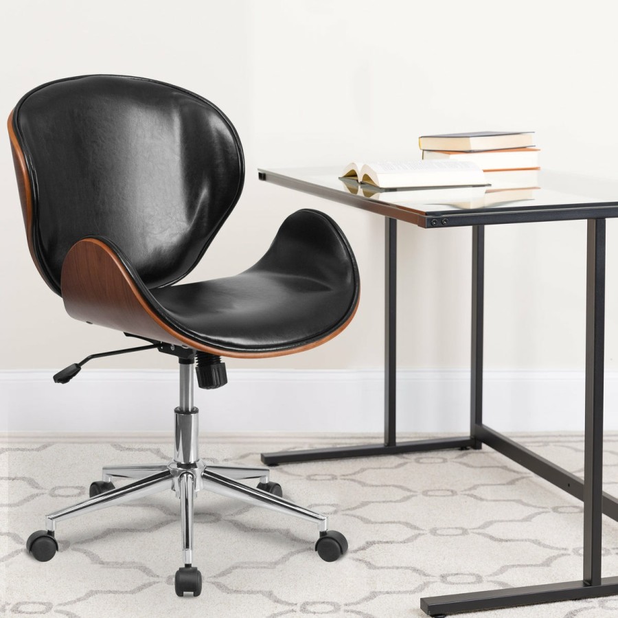 Office & Reception FLASH Executive Office Chairs | Mid-Back Wood Conference Office Chair With Leathersoft Seat