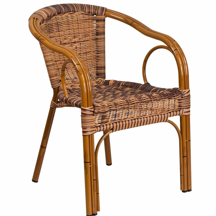 More FLASH | Cadiz Series Rattan Restaurant Patio Chair With Bamboo-Aluminum Frame