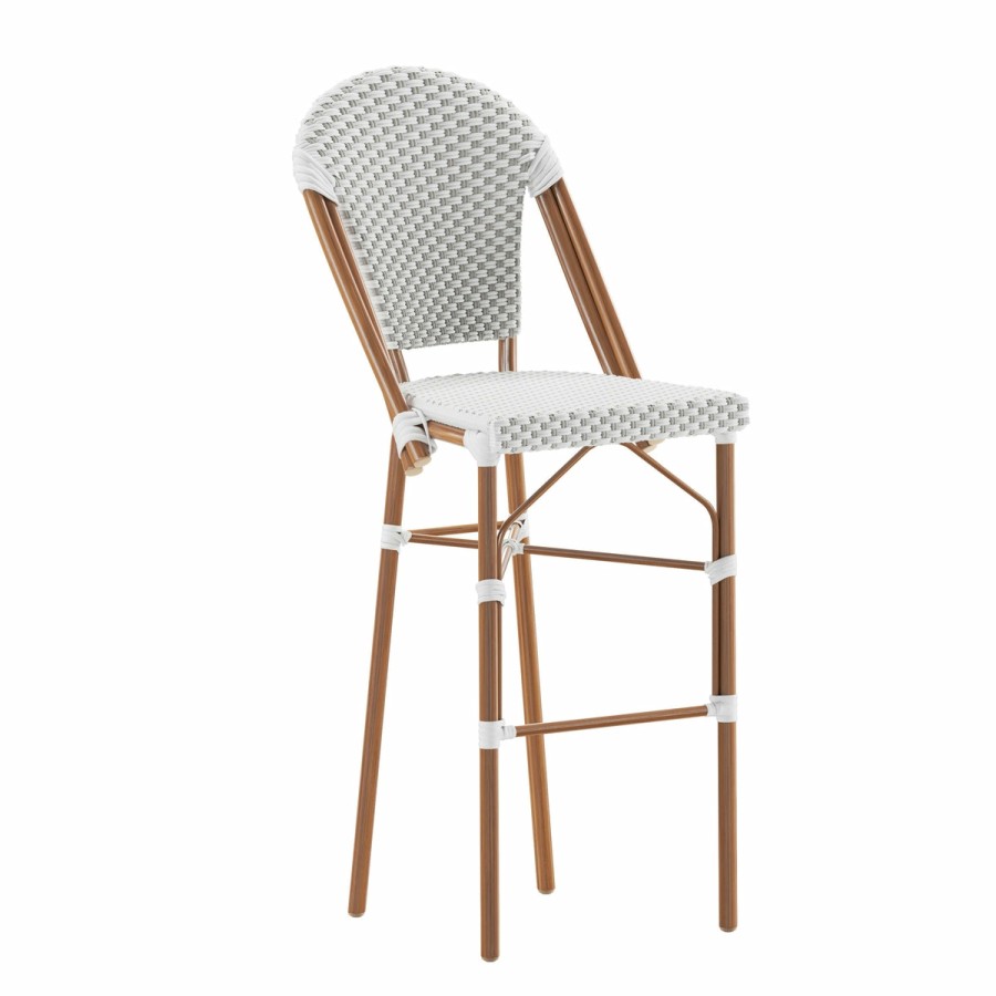 More FLASH | Lourdes Commercial Grade Stackable Indoor/Outdoor French Bistro 30" High Bar Height Stool