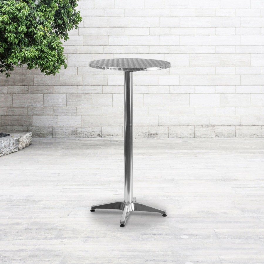 More FLASH | 23.25" Round Aluminum Indoor-Outdoor Bar Height Table With Flip-Up Table