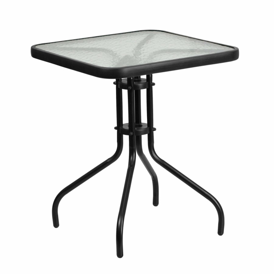 More FLASH | Barker 23.5'' Square Tempered Glass Metal Table