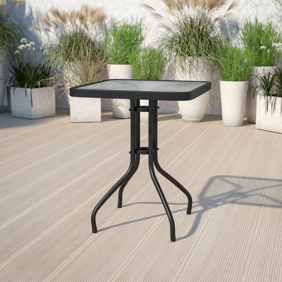 More FLASH | Barker 23.5'' Square Tempered Glass Metal Table