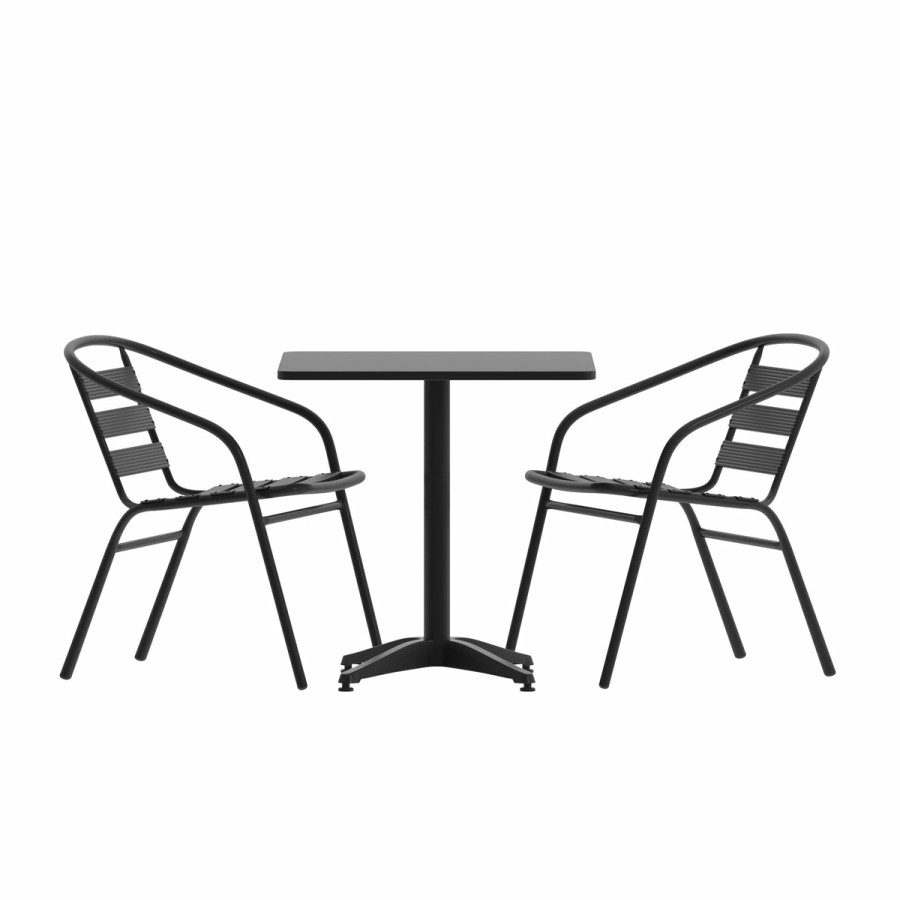 More FLASH | Lila 27.5'' Square Aluminum Indoor-Outdoor Table Set With 2 Slat Back Chairs