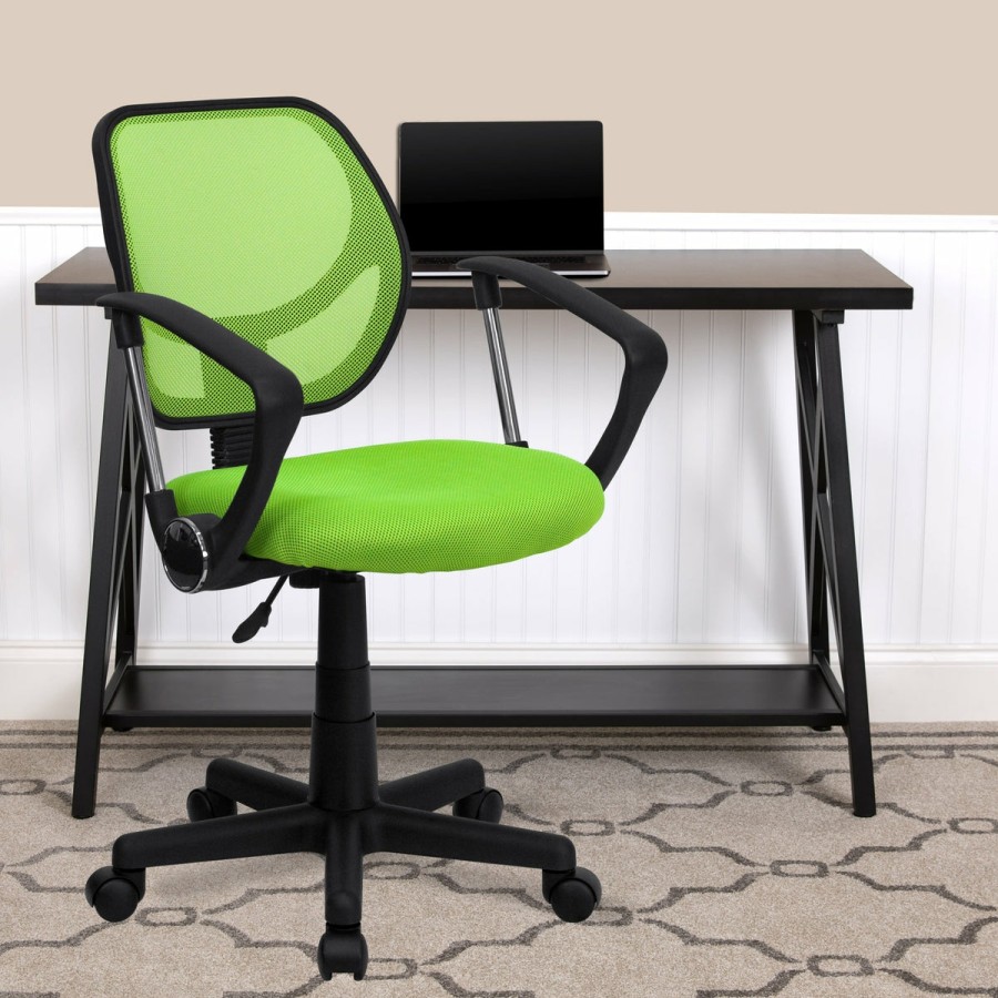 Office & Reception FLASH Task Office Chairs | Low Back Mesh Swivel Task Office Chair With Curved Square Back And Arms