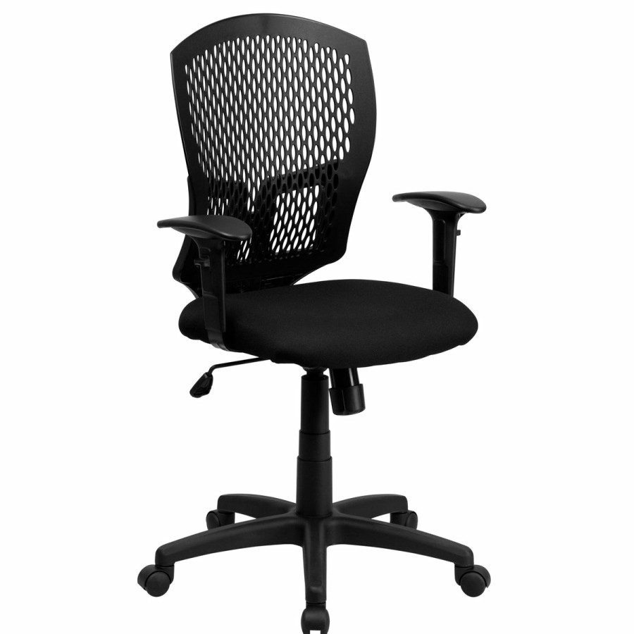 Office & Reception FLASH Task Office Chairs | Mid-Back Designer Back Swivel Task Office Chair With Fabric Seat And Adjustable Arms